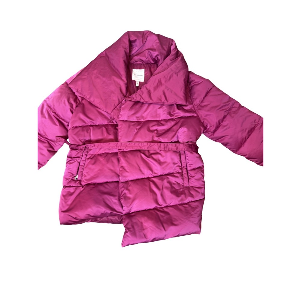 Avec Les Filles Coat Womens XS Pink Belted‎ Puffer Jacket Wrap Collar Quilted